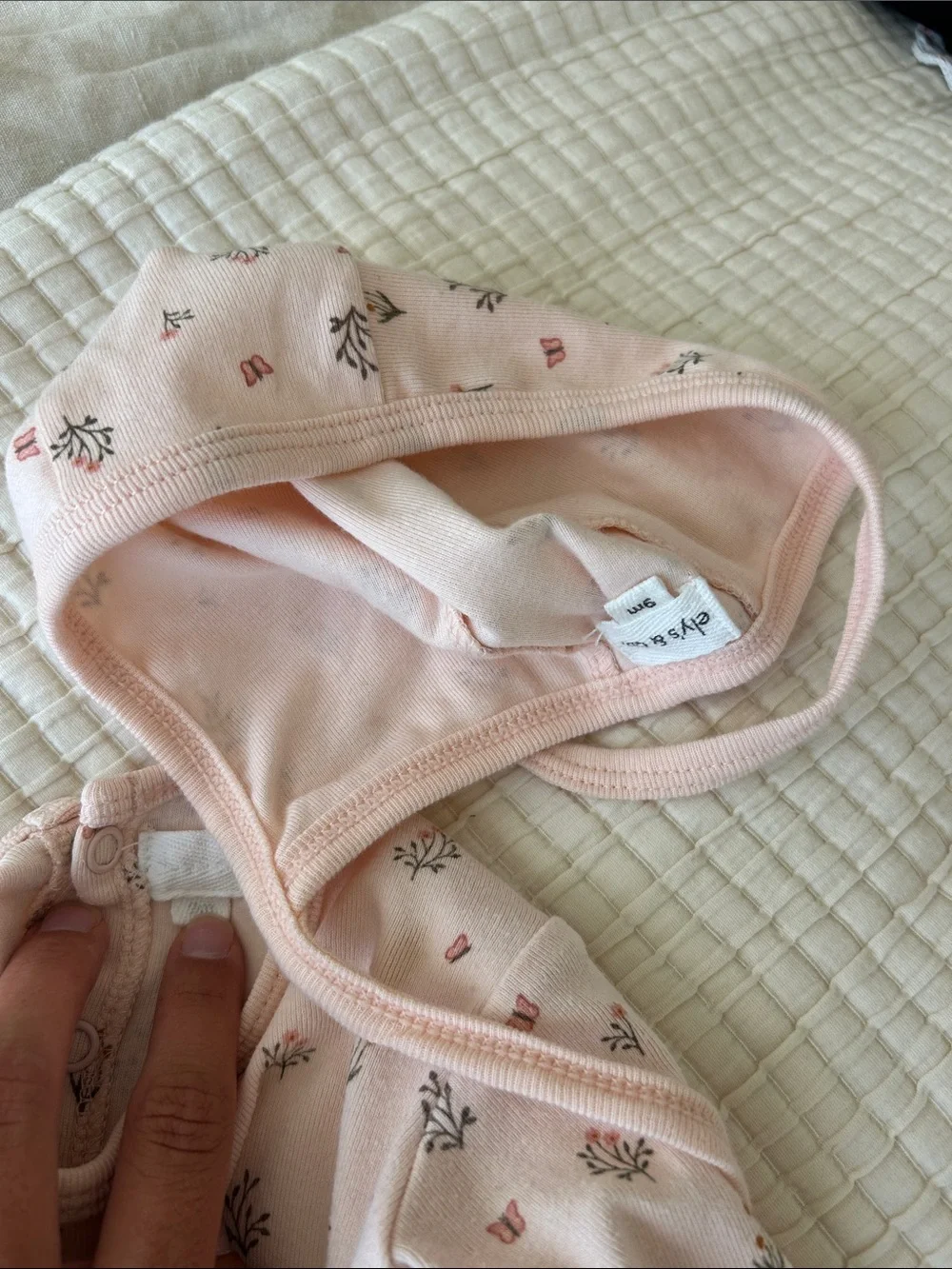 Baby Pink Floral Footed One-Piece with Matching Bonnet
